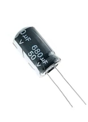 Condensador electrolítico radial, 680 µF 50 V, 13 x 21 mm 